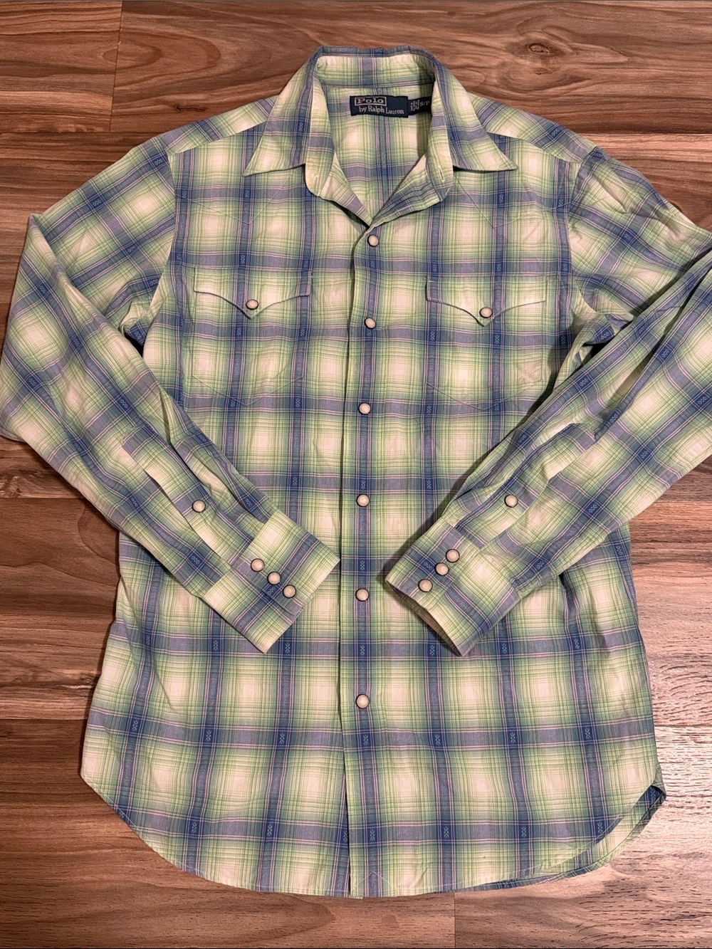 Vintage Polo Ralph Lauren Western Pearl Snap Shirt Mens S Green Plaid Cowboy